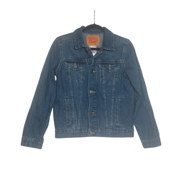 Levi's Trucker Denim Jacket Darker Wash Kid's Size Large / Women's Small Blue - Picture 1 of 9